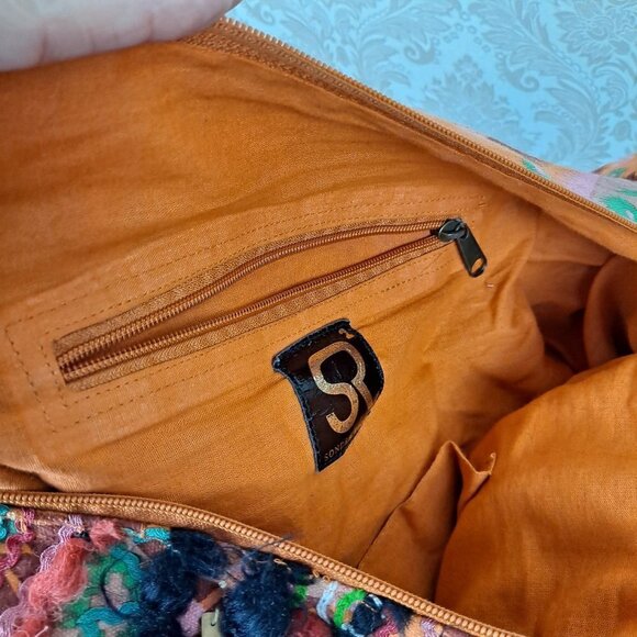 Sondra Roberts Large Orange Shoulder Tote Bag Embroidered Mirrors Coins Tassels - Picture 12 of 15